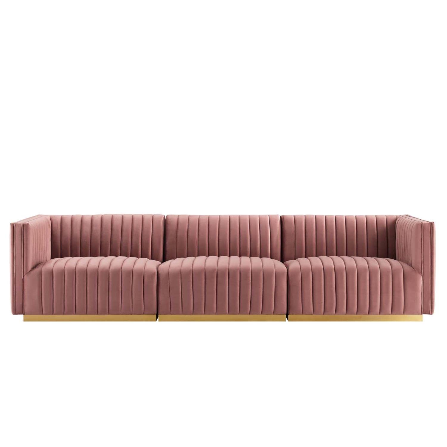 Modway Conjure Channel Tufted Performance Velvet Sofa In Gold/Dusty Rose